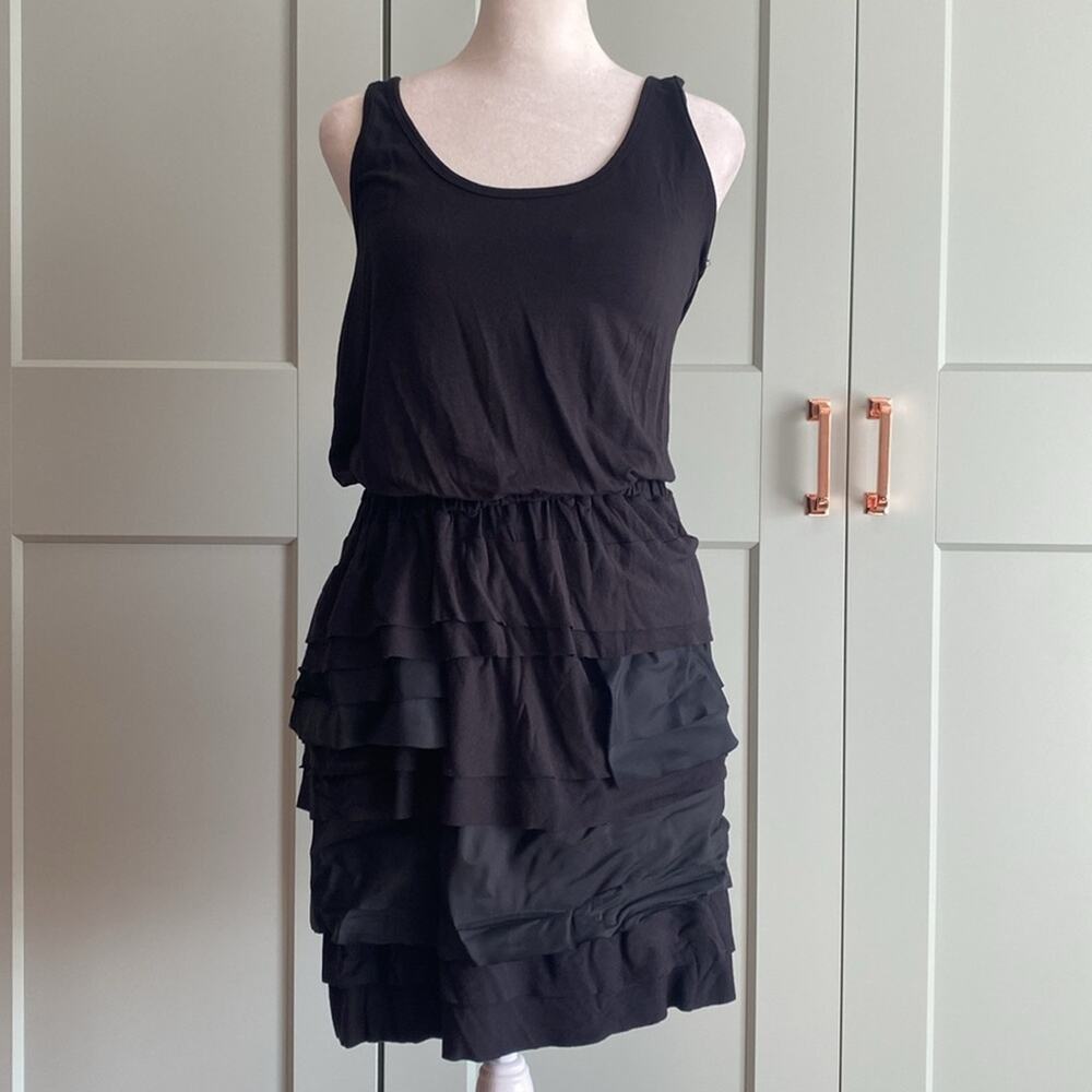 NWT Intermix under.ligne black modal silk tank tiered ruffle dress sz Small
